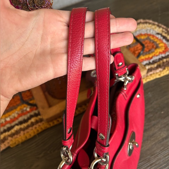 Coach Penelope Red Pebbled Leather Carryall Satchel Bag! - Picture 7 of 14